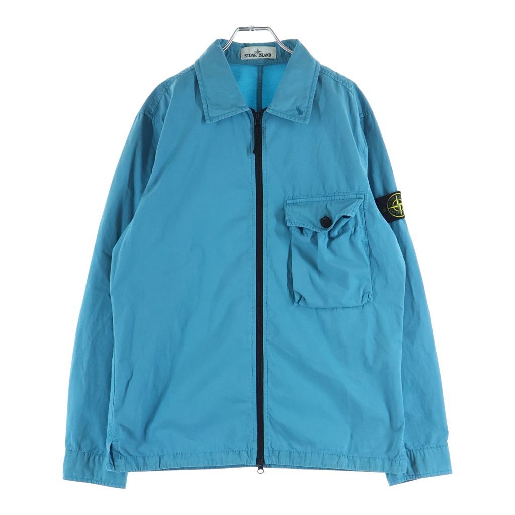 STONE ISLAND (ストーンアイランド) Old Effect Canvas Overshirt ロゴワッペン フェード加工 ジップアップ長袖シャツ ブルー 7215114WN 24,034円