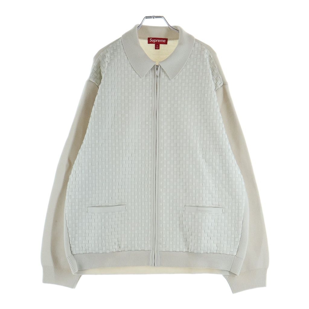 【週末限定価格】Supreme ホワイト カーディガン Mサイズ SUPREME (シュプリーム) 24AW Woven Leather Zip Up Cardigan White