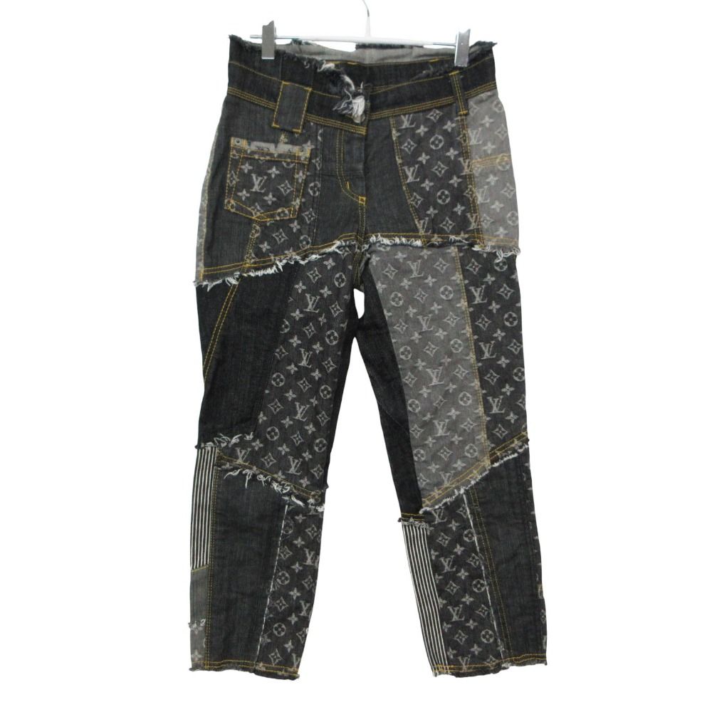 LOUIS VUITTON ルイ・ヴィトン デニムパンツ 再構築 切り替え モノグラム パッチワーク デニムパンツ ジーンズ ブラック 34【XS】 レディース 【中古】