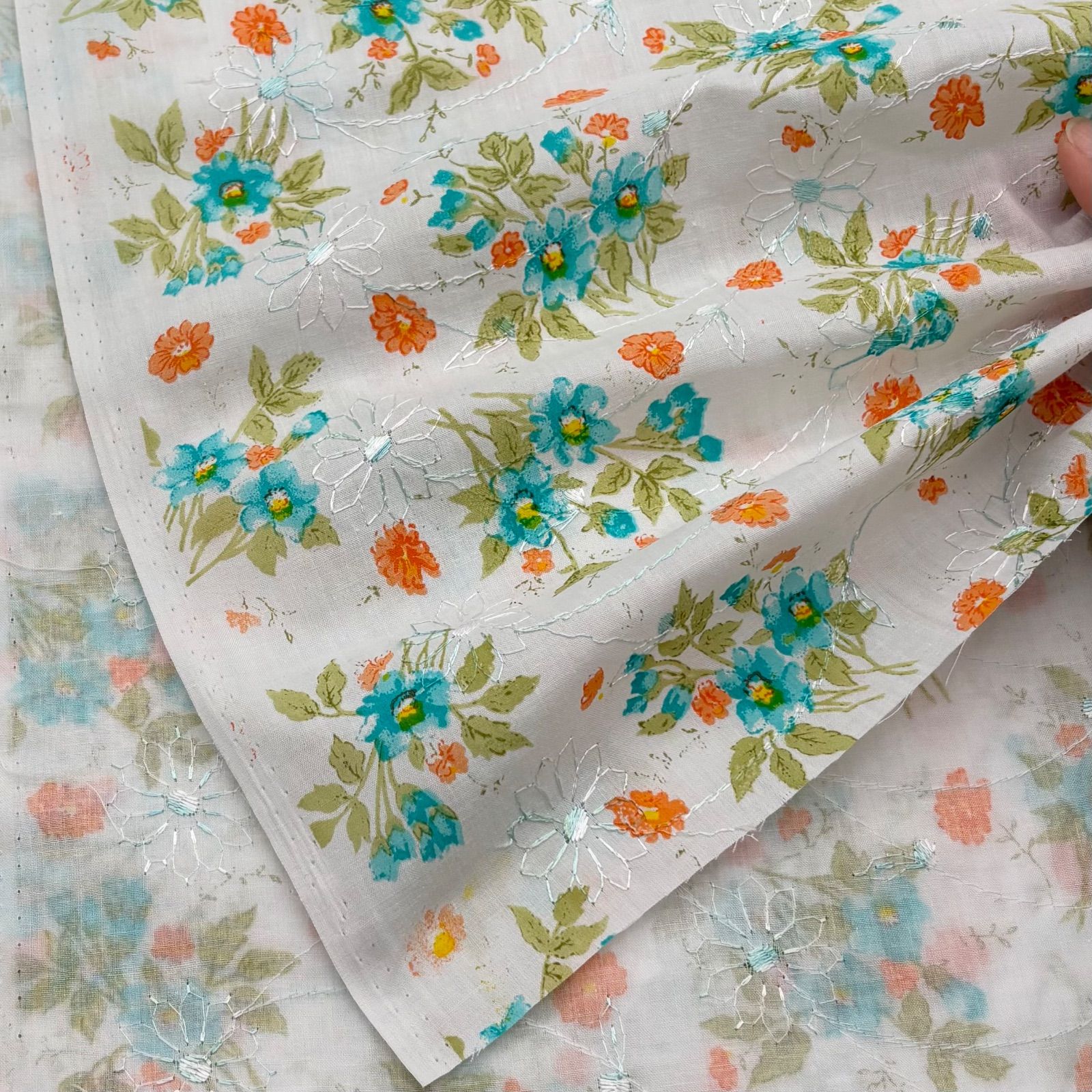 jo9133ｍ高級インド綿刺繍生地花柄