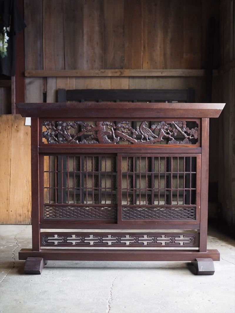 希少で贅沢な高級木材「唐木（からき）」を使用した、和風衝立　古録展 送料無料　中古 品番K2420