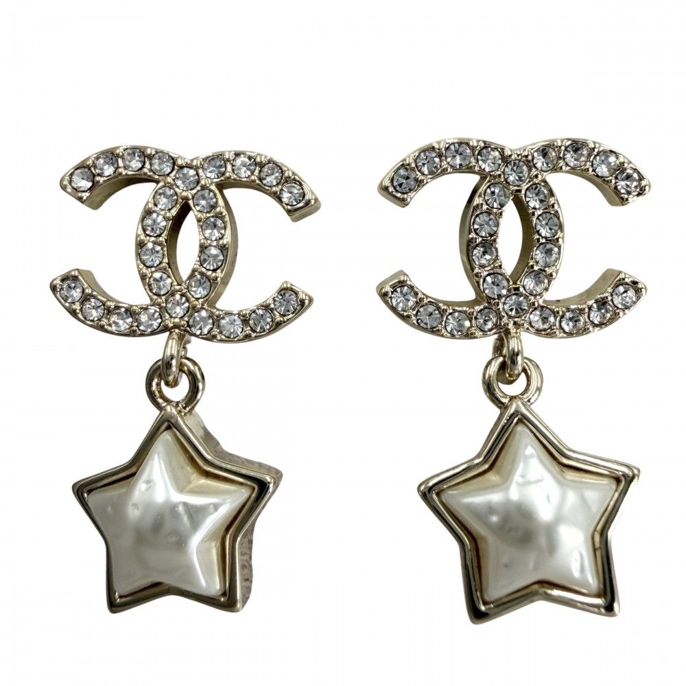 シャネル ピアス レディース ココマーク スイング アクセサリー スター 星 CHANEL GP ラインストーン フェイクパール B24C ゴールド 約6.8g 美品 2024年【中古品】