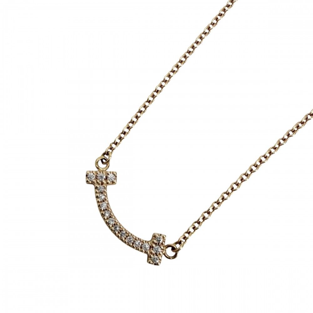 ティファニー ネックレス レディース Tスマイル ミニペンダント ジュエリー アジャスター付き 18金PG Au750 アクセサリー TIFFANY&Co. K18ピンクゴールド ダイヤモンド 約2.3g【中古品】