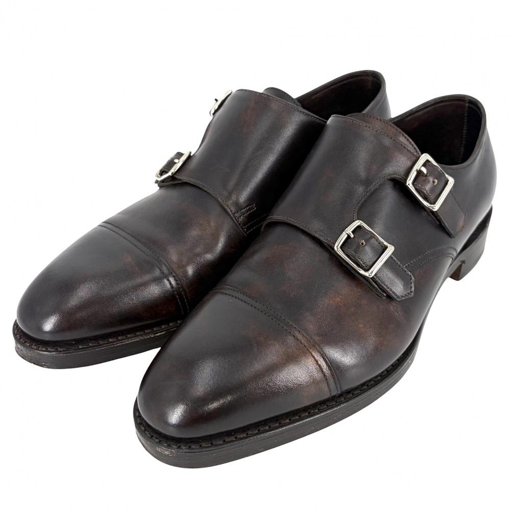 ジョンロブ ローファー メンズ ウィリアム モンクストラップシューズ 革靴 6 1/2サイズ 約25cm John Lobb レザー ブラウン 茶 シルバー金具【中古品】