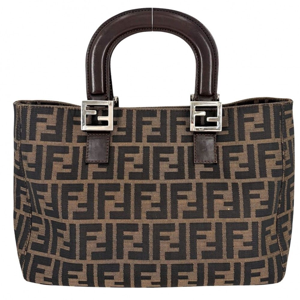 フェンディ ハンドバッグ レディース ズッカ ハンドバッグ 肩掛け FENDI キャンバス レザー ブラウン 茶 シルバー金具【中古品】