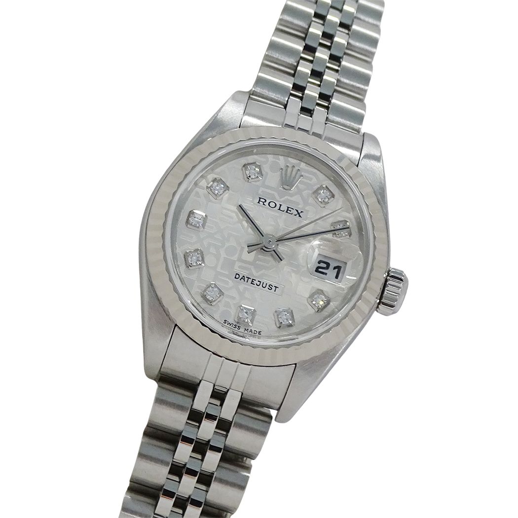 ロレックス ROLEX デイトジャスト 79174G F番 時計 レディース ブランド 10P ダイヤモンド コンピューター 自動巻き AT ステンレス SS ホワイトゴールド WG シルバー 磨き済み 【中古】