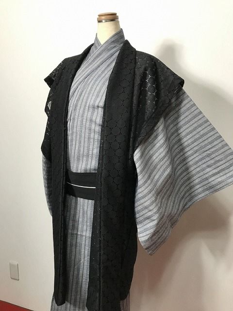 新品 陣羽織 男物 綿 黒レース夏陣羽織【福服特製】
