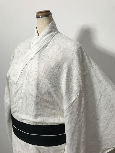 新品 2Lサイズ 男物 浴衣 綿 白地に縞文様