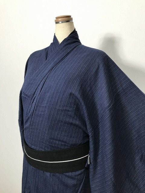 新品 3Lサイズ 男物 浴衣 綿 濃紺地に縞文様