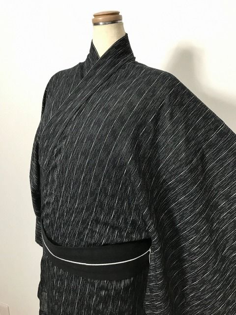 新品 3Lサイズ 男物 浴衣 綿 黒地に縞文様