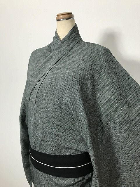 新品 5Lサイズ 男物 浴衣 綿 グレー地に縞文様