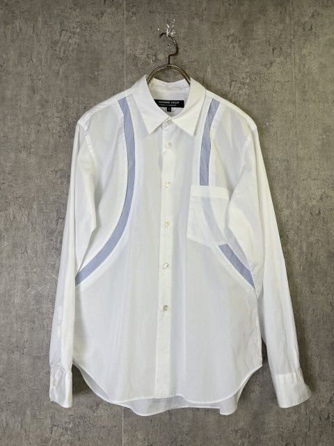 【中古】COMME des GARCONS HOMME DEUX ｺﾑﾃﾞｷﾞｬﾙｿﾝｵﾑﾄﾞｩ ｽﾄﾗｲﾌﾟ ｶｯﾀｰ ﾄﾞﾚｽ ｼｬﾂ 切替 DE-B026 日本製 2019 ﾎﾜｲﾄ ﾌﾞﾙｰ XS 33972428