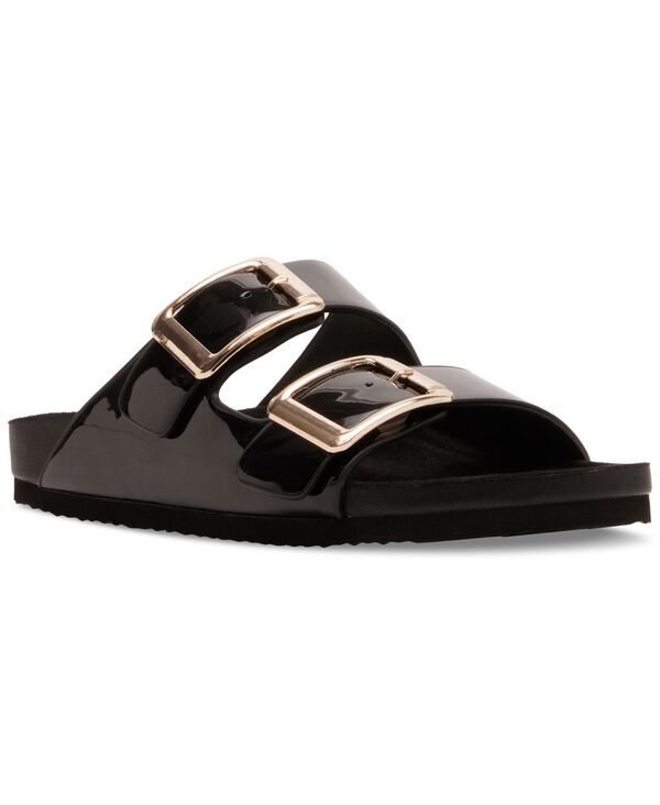 マッデンガール レディース シューズ サンダル Madden Girl Bodie Buckle Footbed Slide Sandals Black Box Patent ブラック
