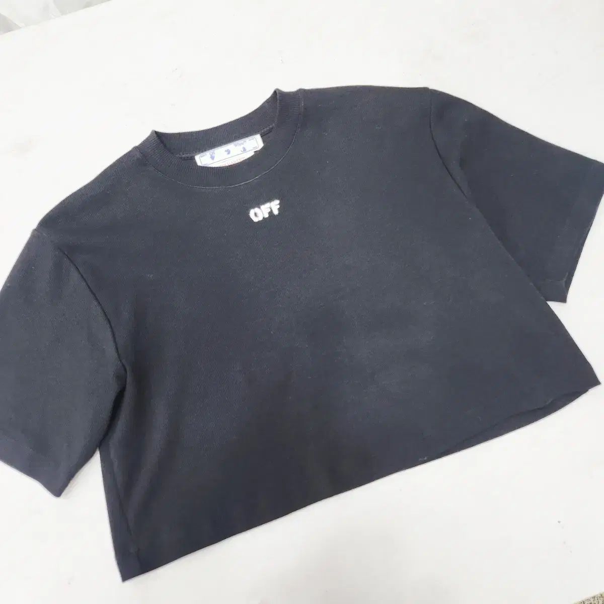 オフホワイト クロップド 밴팔 レディース 66回着用 レディース クロップドTシャツ L