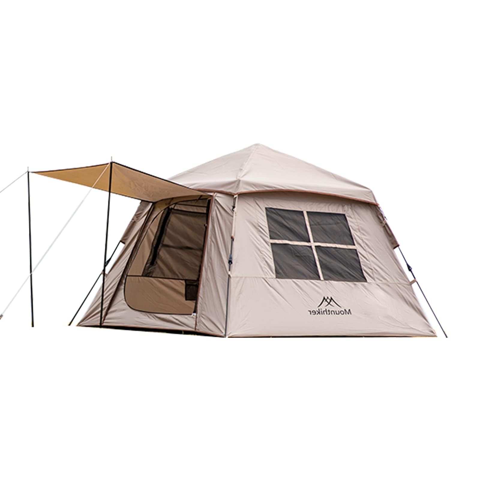 Mountainhiker 3?4人用のワンタッチテント、前室日よけ付きのシルバーコーティングされたキャンプテント ファミリースタイルのアウトドアテント、軽量でセットアップが簡単 (カーキ)