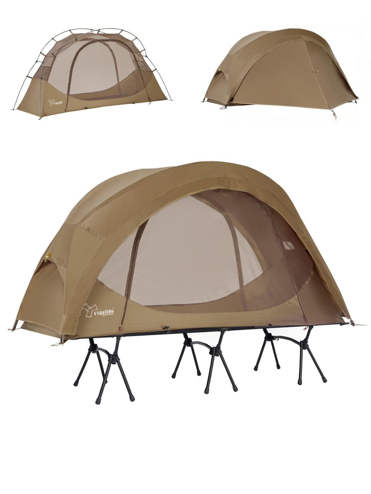 VIDALIDO ソロテント 1-2人用 キャンプテント 自立式 コットテント TC 通気 防風 軽量 簡易テント 2点セット カーキー（インナーとフライシート）