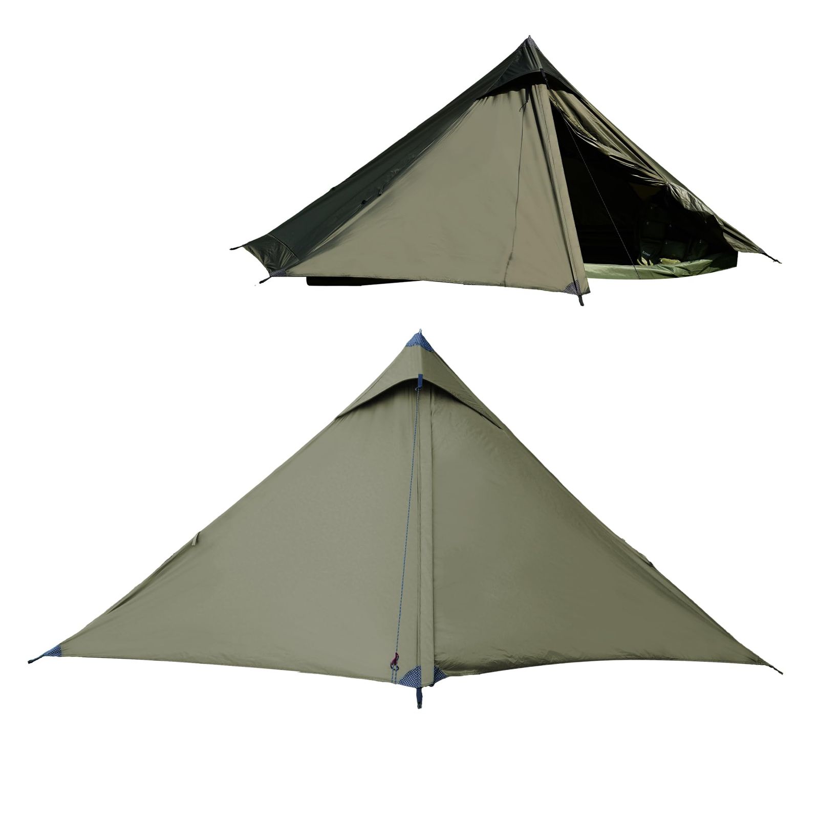 TENPLAY 登山テント 1人用 ワンポールテント ソロテント ピラミッド式 20Dナイロン 超軽量0.94kg コンパクト 4シーズン 防水 耐水圧5000mm 通気 前室付き 設営簡単 トレッキング キャンプ アウトドア ツーリング バックパッキング ハ