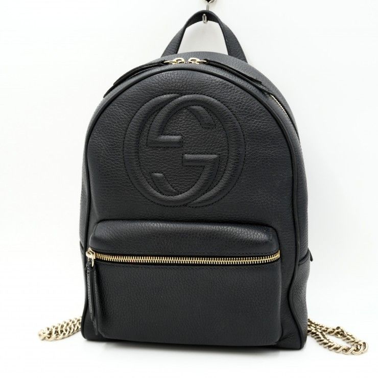 GUCCI（グッチ）ソーホー チェーンバックパック ヴィンテージ リュックサック ブラック レザー ゴールド金具 レディース 536192【中古】