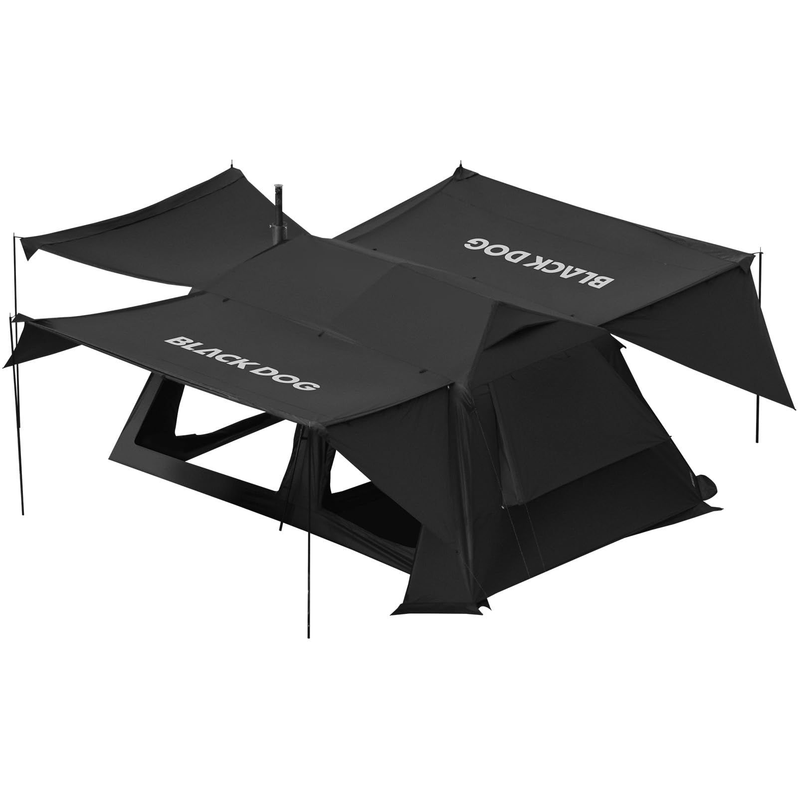 BLACKDOG ワンタッチテント 大型 2ルーム 星追い13X 5-8人用 室内高1.8m 全面ブラックコーティング 遮光率99.9% 3面キャノピー 煙突口 スノースカート付 耐水圧3000mm 着脱式グランドシート 設?簡単 ツールームテント ファミリー