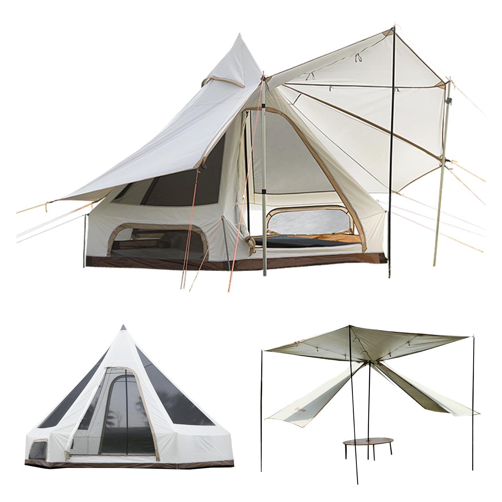 KingCamp ベルテント ポリエステル 2~4人用 3.2m 超軽量 夏キャンプ 360°メッシュ設計 風通し快適 設営簡単 防水防虫 アウトドア グランピング対応 初心者向き 収納便利