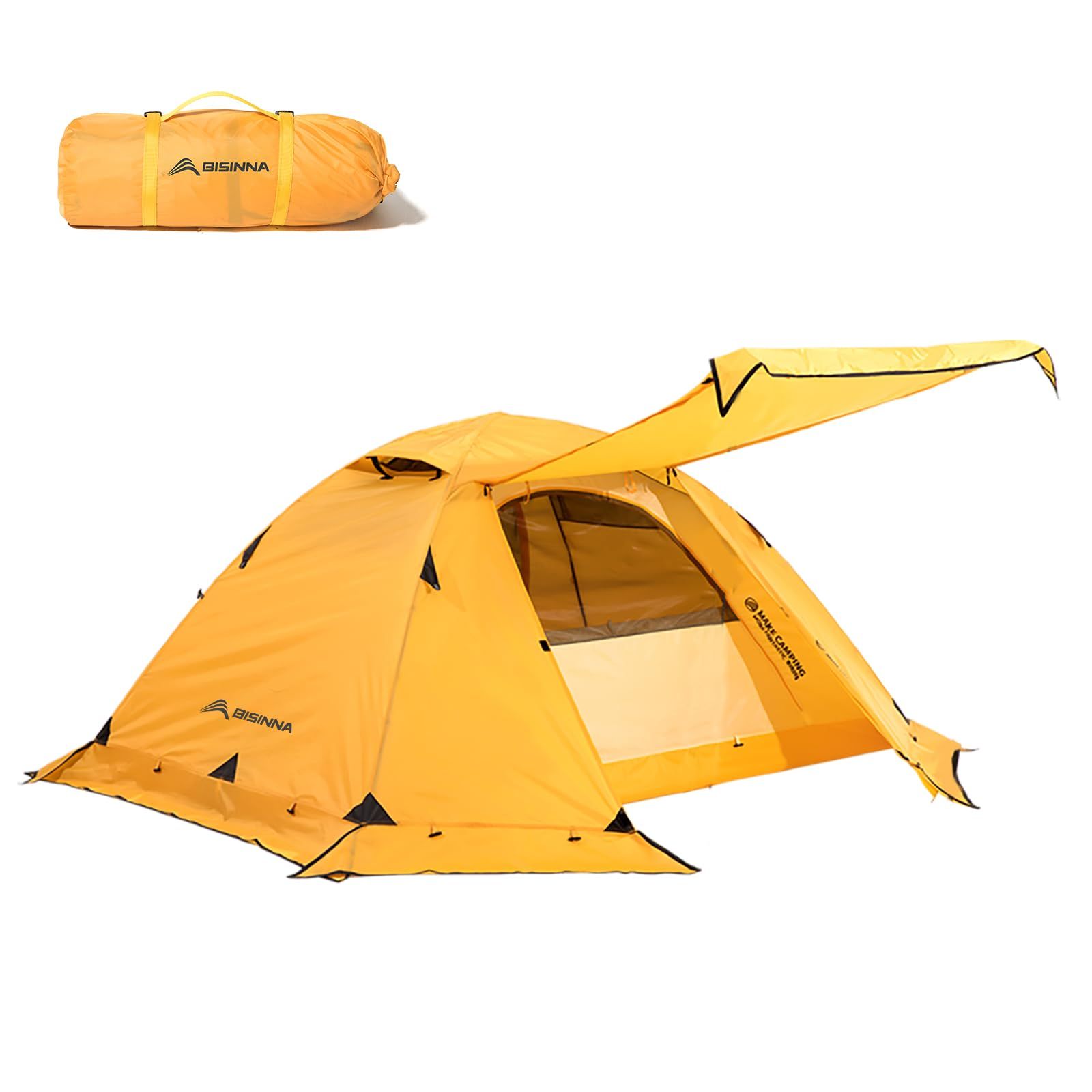 BISINNA テント 1人用 2人用 4シーズン 冬用テント キャンプ アウトドア スカート付き ツーリングドーム 広い前室 夏 防風 防寒 3000mm耐水圧 収納袋付き コンパクト メッシュ窓 ソロ 軽量 二重層構造 防水 組立て簡単 キャンプ用品