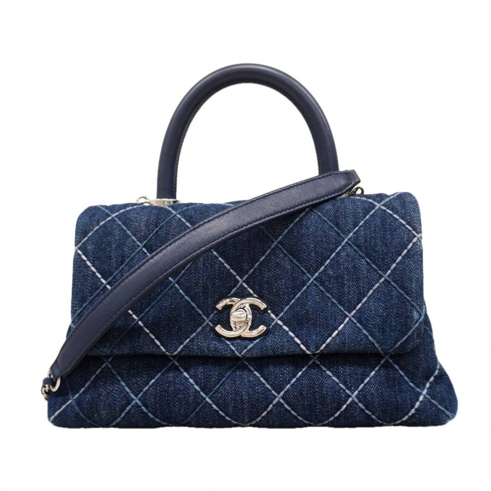 シャネル(Chanel) シャネル ハンドバッグ チェーンショルダー ココハンドル デニム ネイビー 2wayバッグレディース