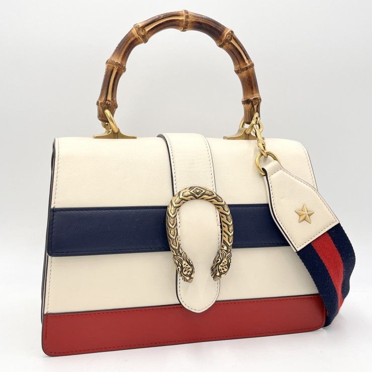 GUCCI（グッチ）ディオニュソス バンブー ハンドバッグ ショルダーバッグ ホワイト レザー トリコロール 2WAY レディース 448075【中古】