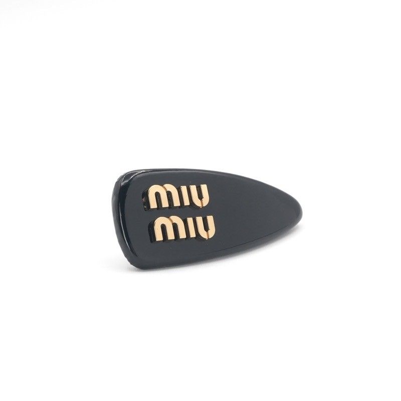 ミュウミュウ MIUMIU ヘアアクセサリー ブラック ゴールド ロゴ ヘアクリップ バレッタ