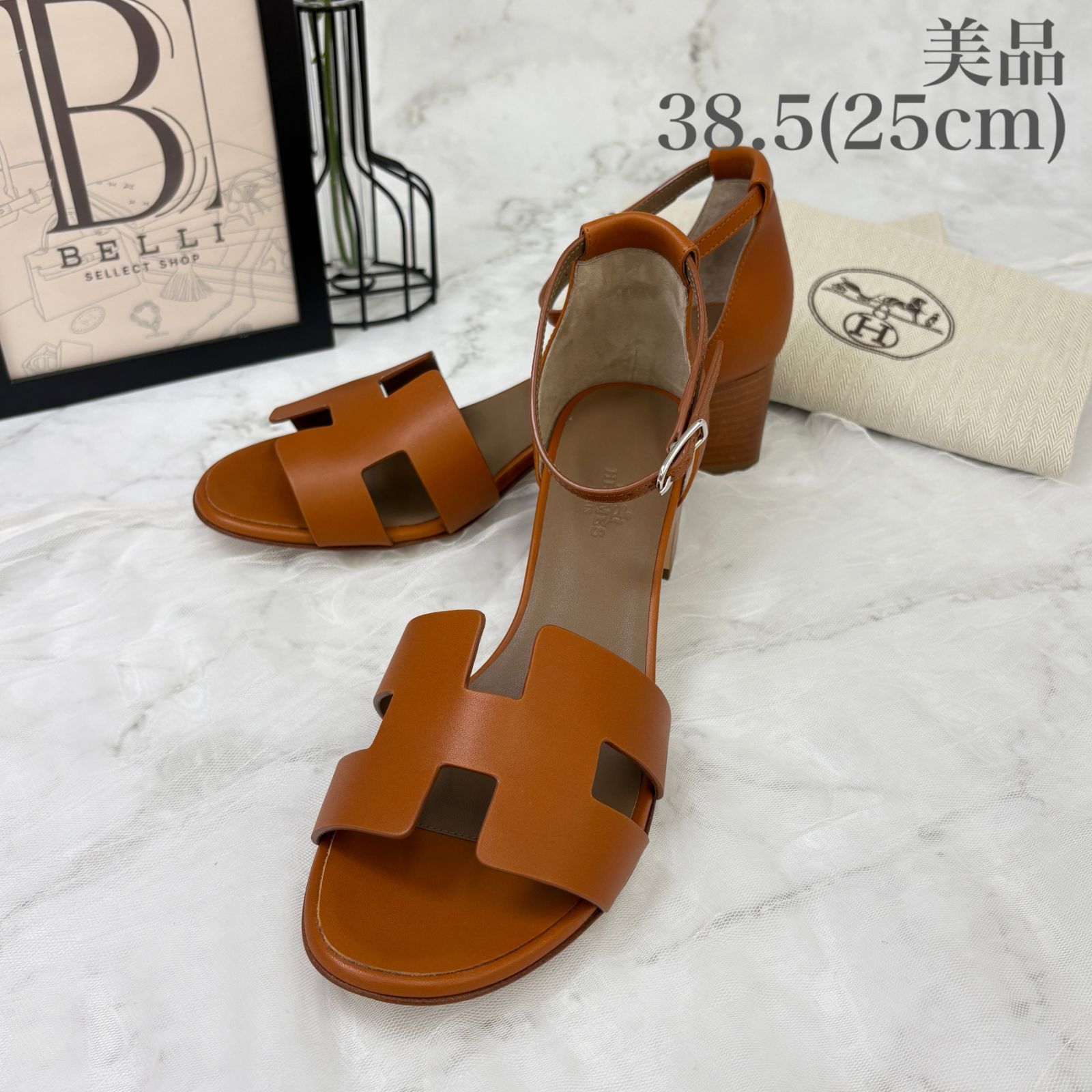【 鑑定済み 】エルメス 《 アンサン 》 50 38.5 ( 25cm程度 ) ナチュラル シルバー金具 カーフ サンダル Hカット