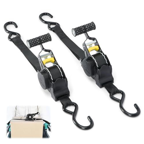 aleawol 2本組 自動巻き取り式 ラチェットベルト 荷締機 巻側 2.9M 固定側 0.3M ベルト幅 25mm ラッシングベルト 操作が簡単 高い作業効率 荷崩れ防止 トラック輸送 陸運 海運用(ブラック)ts