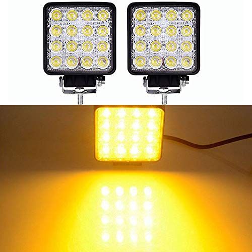 LEDワークライト 作業灯 12V 24V 黄色 広角 48W -ポーペ(POOPEE) 16連 フォグランプ アウトドア 屋外作業 バギー オフロード トラック用品 車外灯 高輝度 防水防塵 イエロー光 2個セット (濃いイエロー)ts