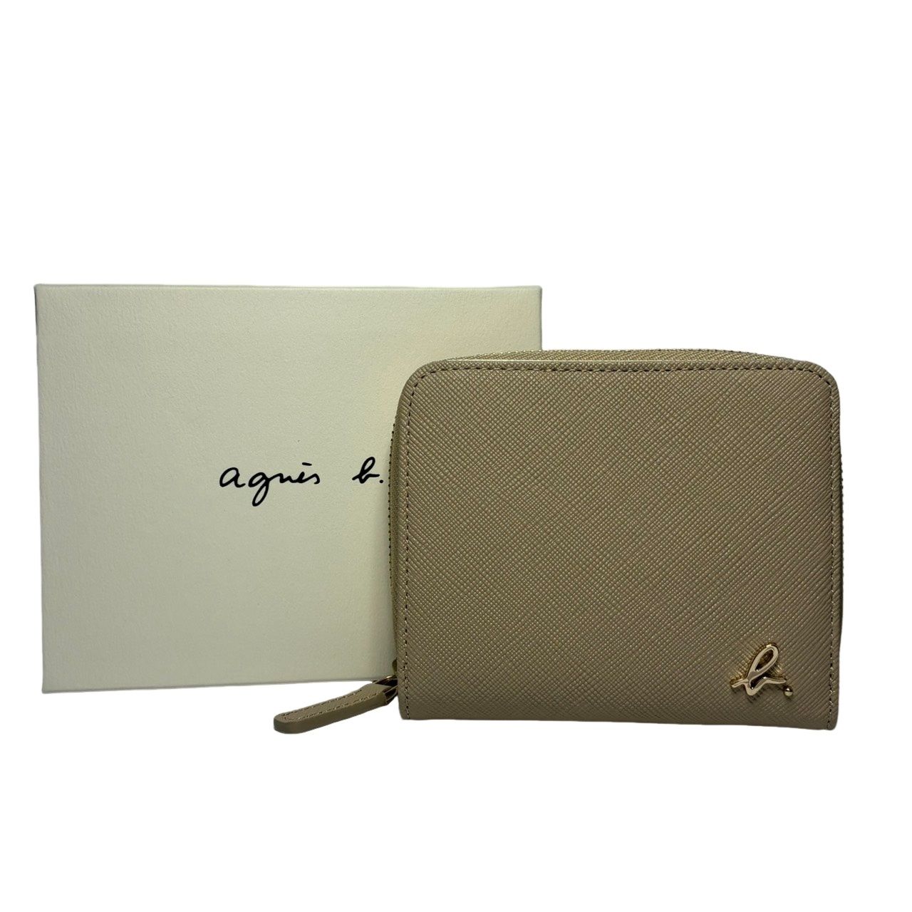 agnes b. アニエスベー ラウンドジップ二つ折り財布 ベージュ 本革（レザー） 二つ折り財布 メンズ 【中古】 42605K296