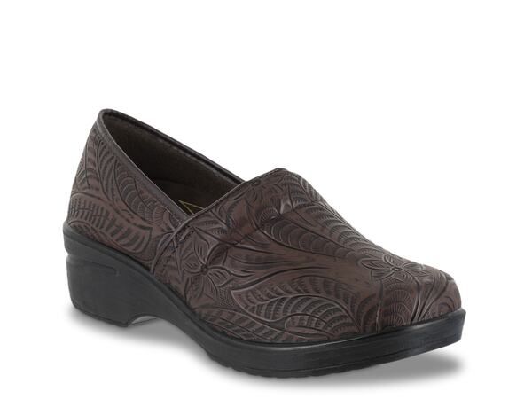 イージーストリート レディース シューズ スリッポン・ローファー Easy Works by Easy Street Lyndee SlipOn Dark Brown Floral Embossed