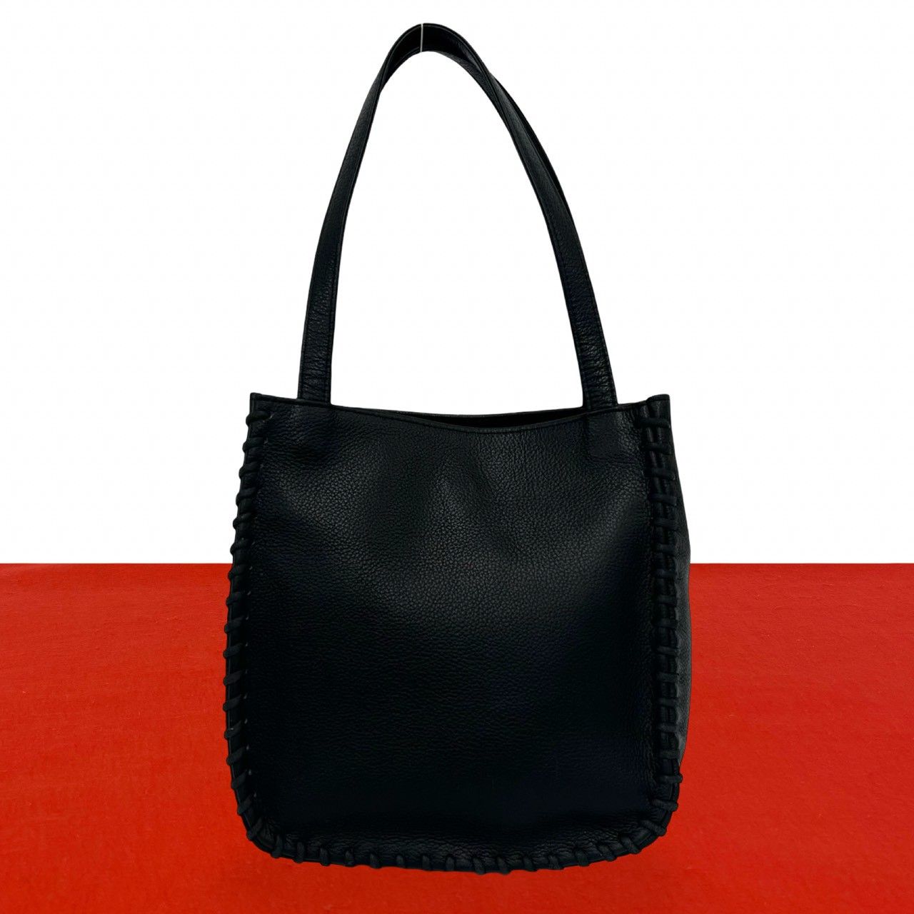 極 美品 YVES SAINT LAURENT イヴ・サンローラン ヴィンテージ レースアップ レザー 本革 トートバッグ ハンドバッグ ブラック 26588