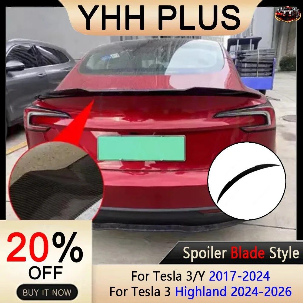 テスラ スポイラー リアドア テール トランク ウィング ABS カーボンファイバー調 モデル3/Y 17-24 モデル3 ハイランド 2025 パーツ