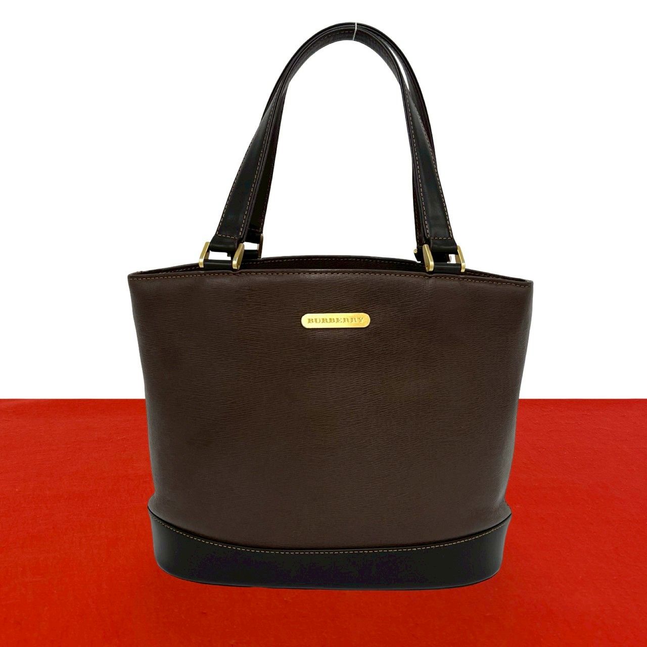 極 美品 BURBERRY バーバリー ロゴ 金具 ノバチェック レザー 本革 ハンドバッグ ミニ トートバッグ ハンドバッグ ブラウン ブラック 39440