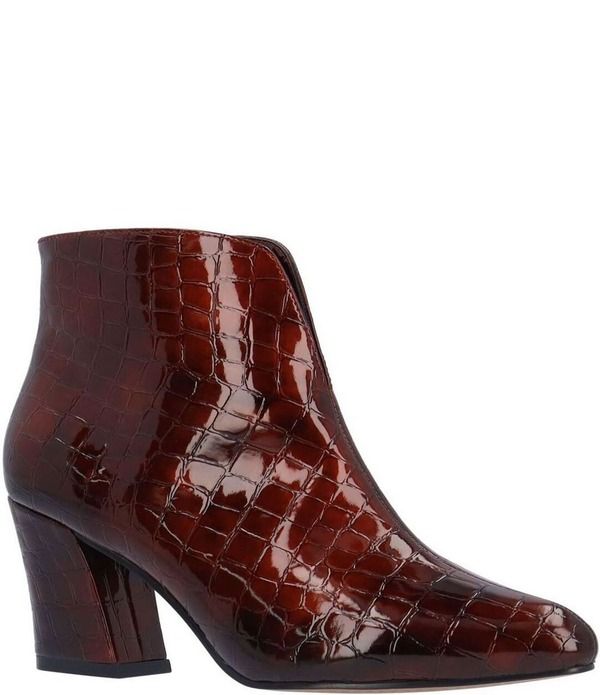 ジェイレニー レディース シューズ ブーツ・レインブーツ J Renee Tatum Croco Embossed Patent Dress Booties Burgundy バーガンディ