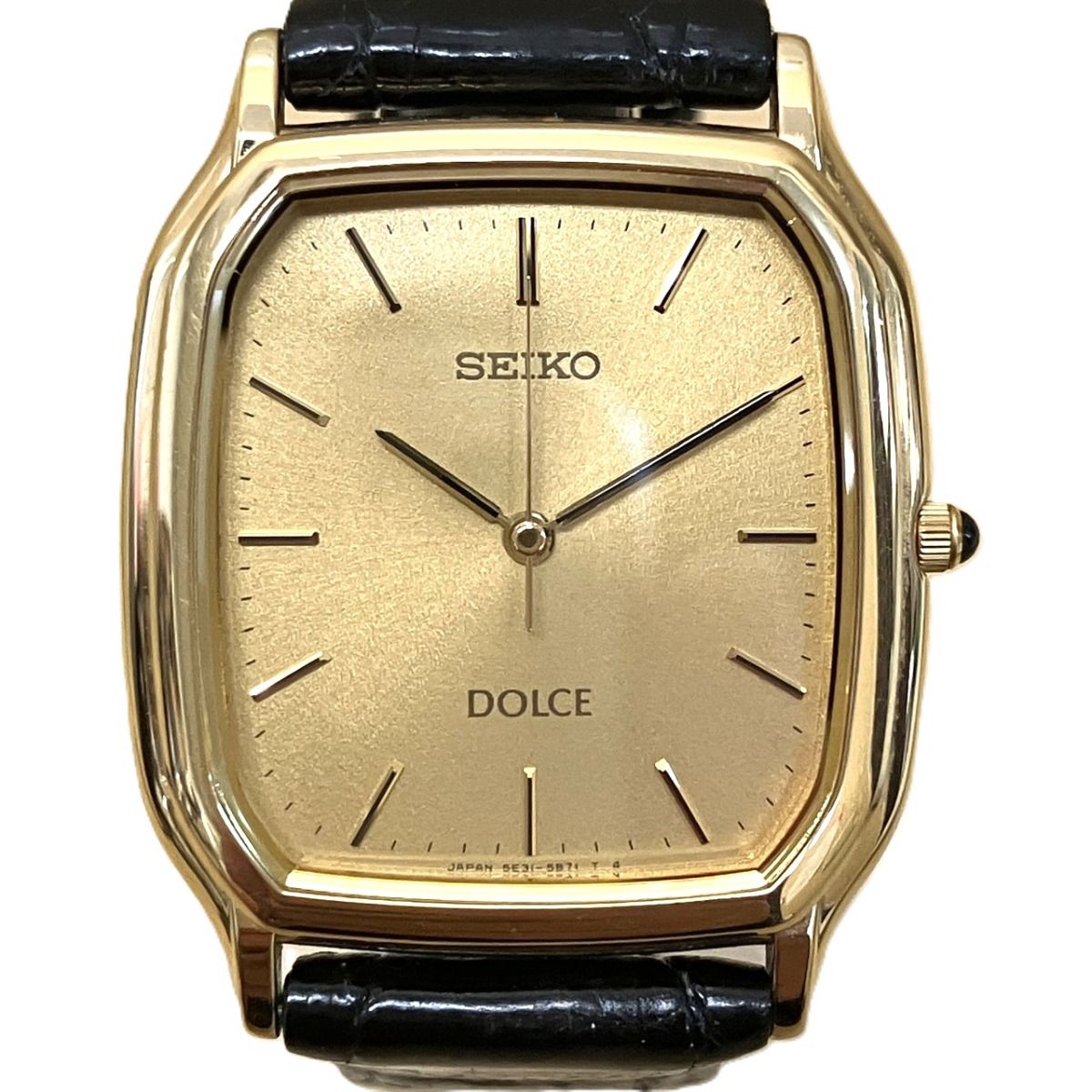 セイコー SEIKO ドルチェ 腕時計 総重量約22.6g GP 本革 クオーツ ゴールド文字盤 5E31-5B30 メンズ