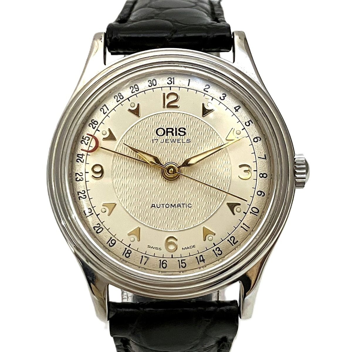 オリス ORIS 腕時計 総重量約38.2g SS 本革 自動巻き ホワイト文字盤 7403-40B メンズ