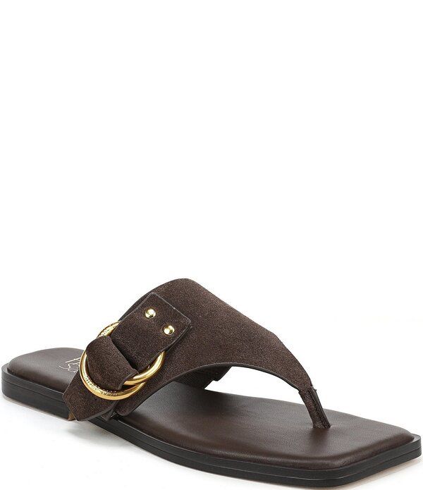 フランコサルト レディース シューズ パンプス サンダル スエード Franco Sarto Mavie Suede Square Toe Thong Flat Sandals Brown ブラウン