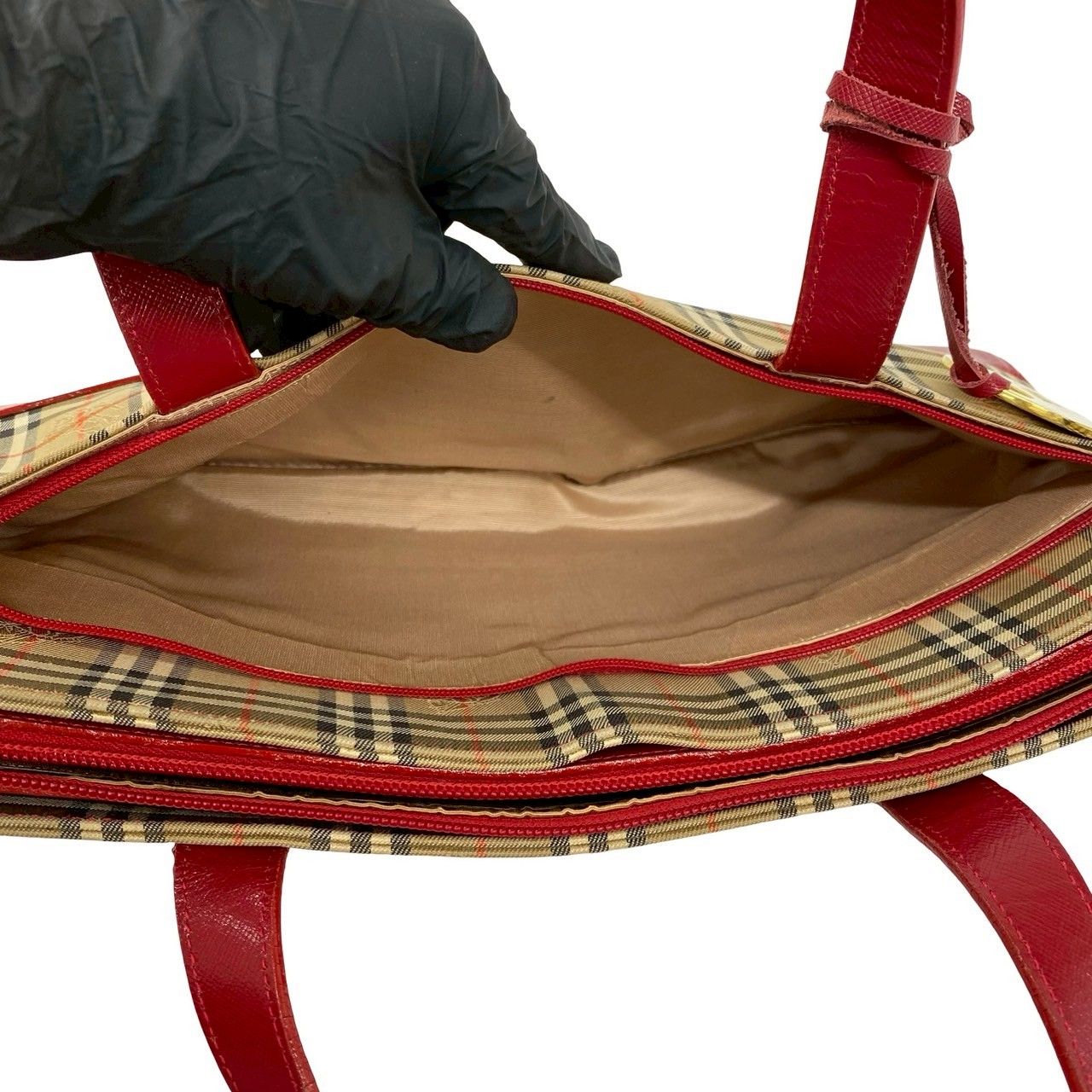 極 美品 BURBERRY バーバリー ノバチェック 柄 キャンバス レザー 本革