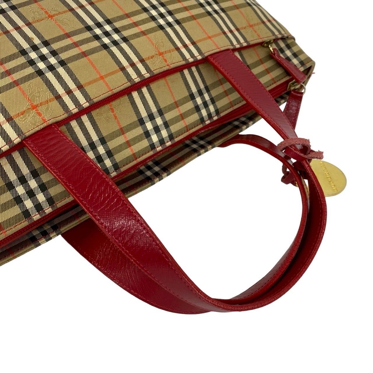 極 美品 BURBERRY バーバリー ノバチェック 柄 キャンバス レザー 本革