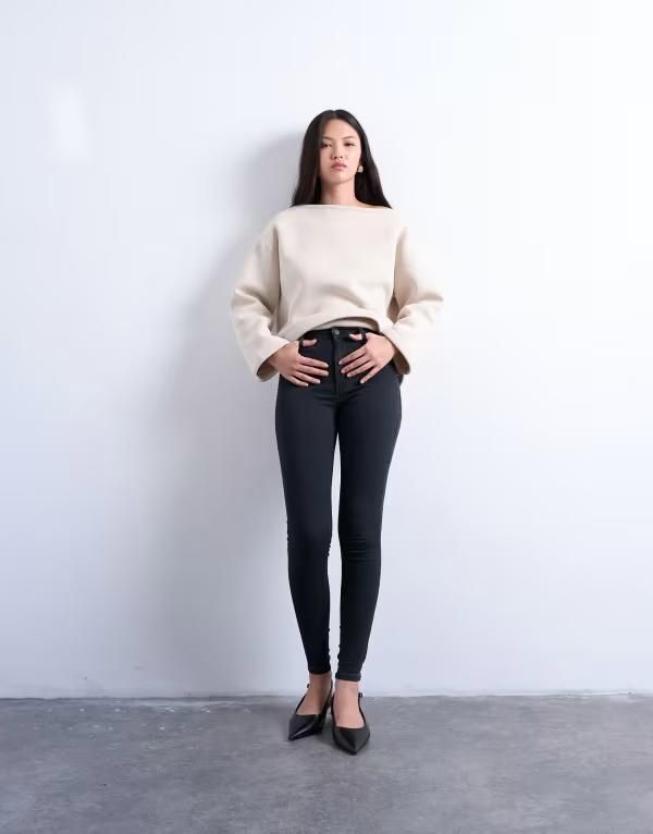 トップショップ レディース ボトムス デニムパンツ ジーンズ Topshop Joni high rise skinny jeans in washed BLACK ブラック