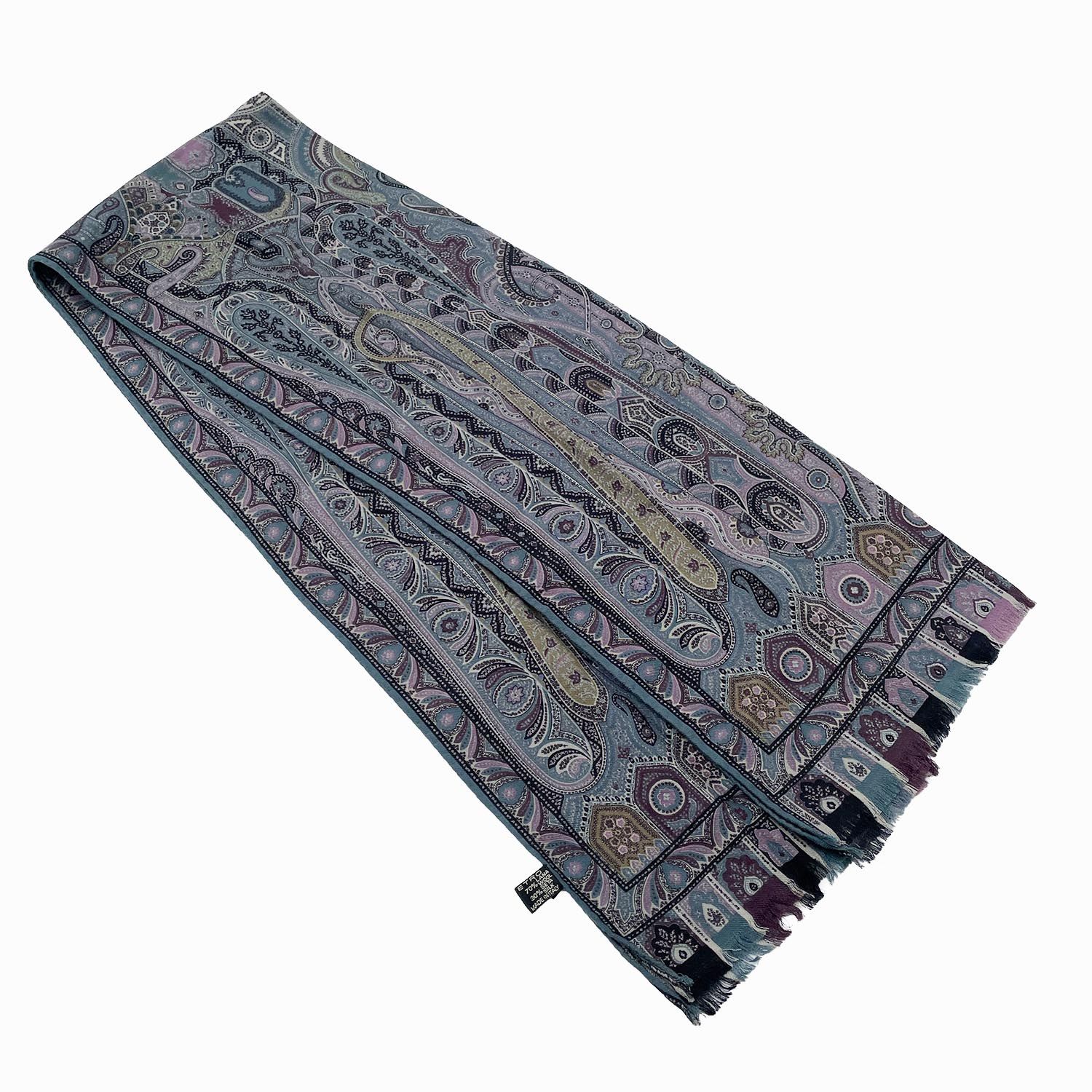 ETRO エトロ ペイズリー柄 スカーフ ストール 襟巻 ウール シルク ブルー ユニセックス 【中古】