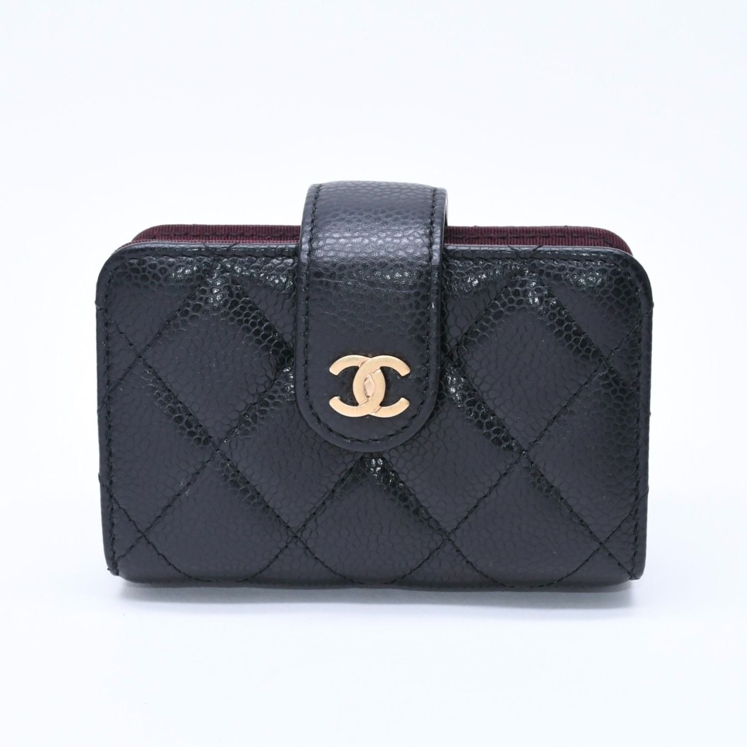 新品未使用 CHANEL シャネル カードケース 21番台 ココマーク キャビアスキン ブラック ボルドー ゴールド金具 中古 4a004390