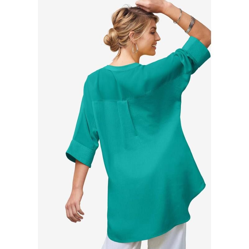 ジェシカロンドン レディース トップス Tシャツ プラスサイズ リネン Jessica London Womens Plusize HiLow Linen Tunic White ホワイト