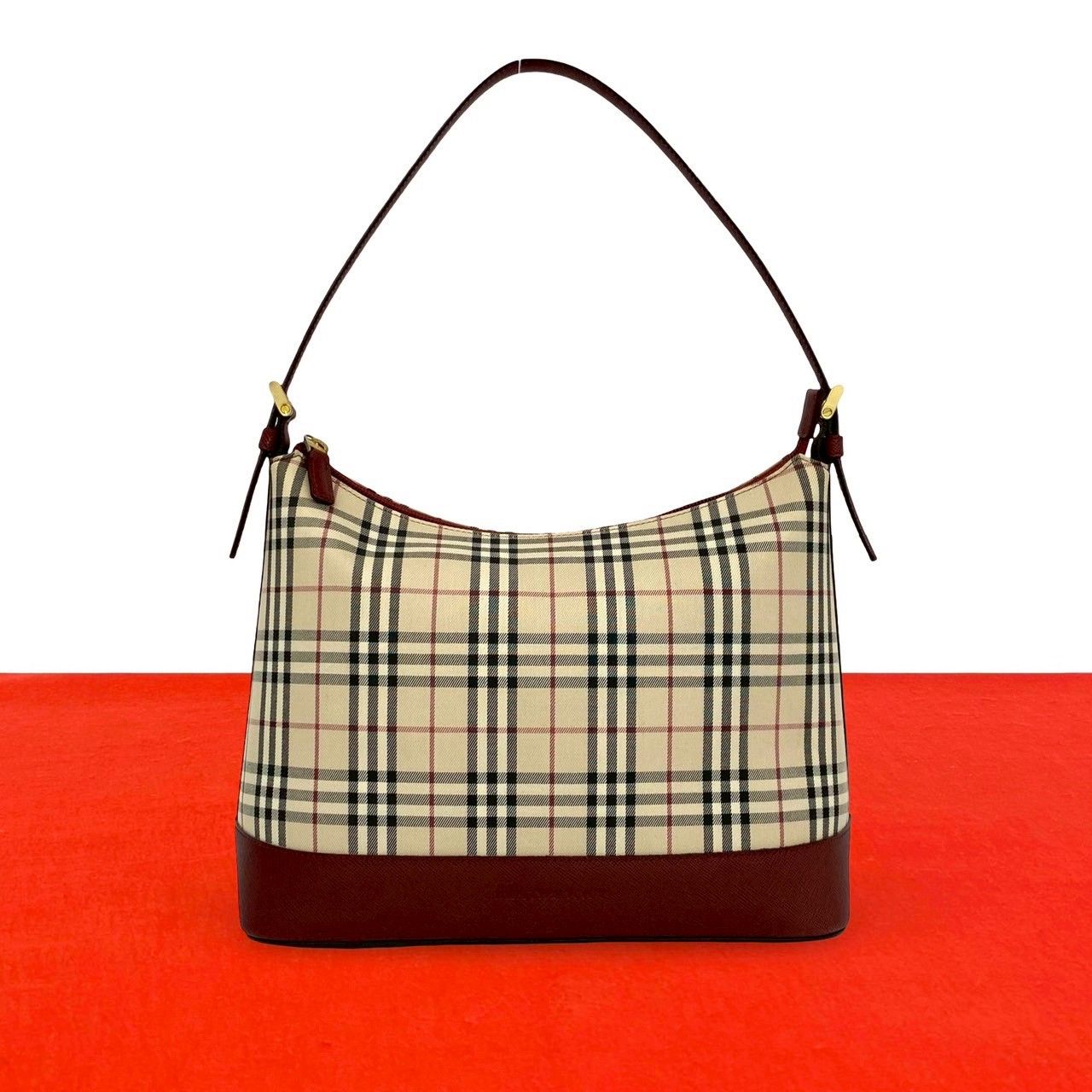 大人気☆BURBERRY☆バーバリー☆ハンドバッグ☆レザー☆キャンバス☆チェック ほぼ未使用 BURBERRY バーバリー ノバチェック キャンバス レザー 本革