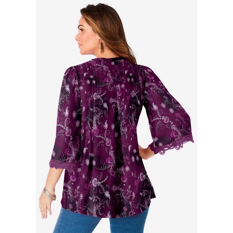 ロアマンズ レディース トップス Tシャツ プラスサイズ レース Roamans Womens Plusize Juliet Lace Big Shirt Indigo Watercolor インディ
