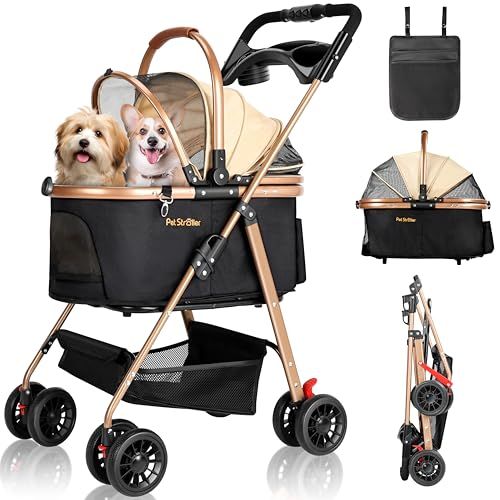 【日本企業】 SAMONIC ペットカート 犬 分離型 ワンタッチ折畳 分離型ペットキャリーカート 前輪360°回転でき 耐摩耗PUホイール 後輪ストッパー付 ペットカート 軽量 持ち運び便利 通気 二つメッシュ窓 4輪 犬カート 多頭の小型 25216cab