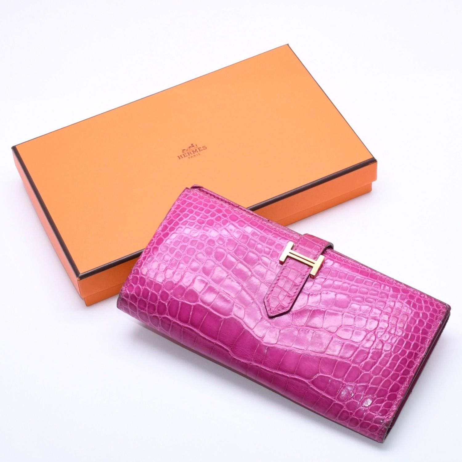 HERMES エルメス 長財布 べアンスフレ ◻︎Q刻印 ローズパープル ゴールド金具 ローズシェヘラザード 美品 中古 4a004381